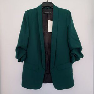Zara Green Ruched Sleeve Blazer